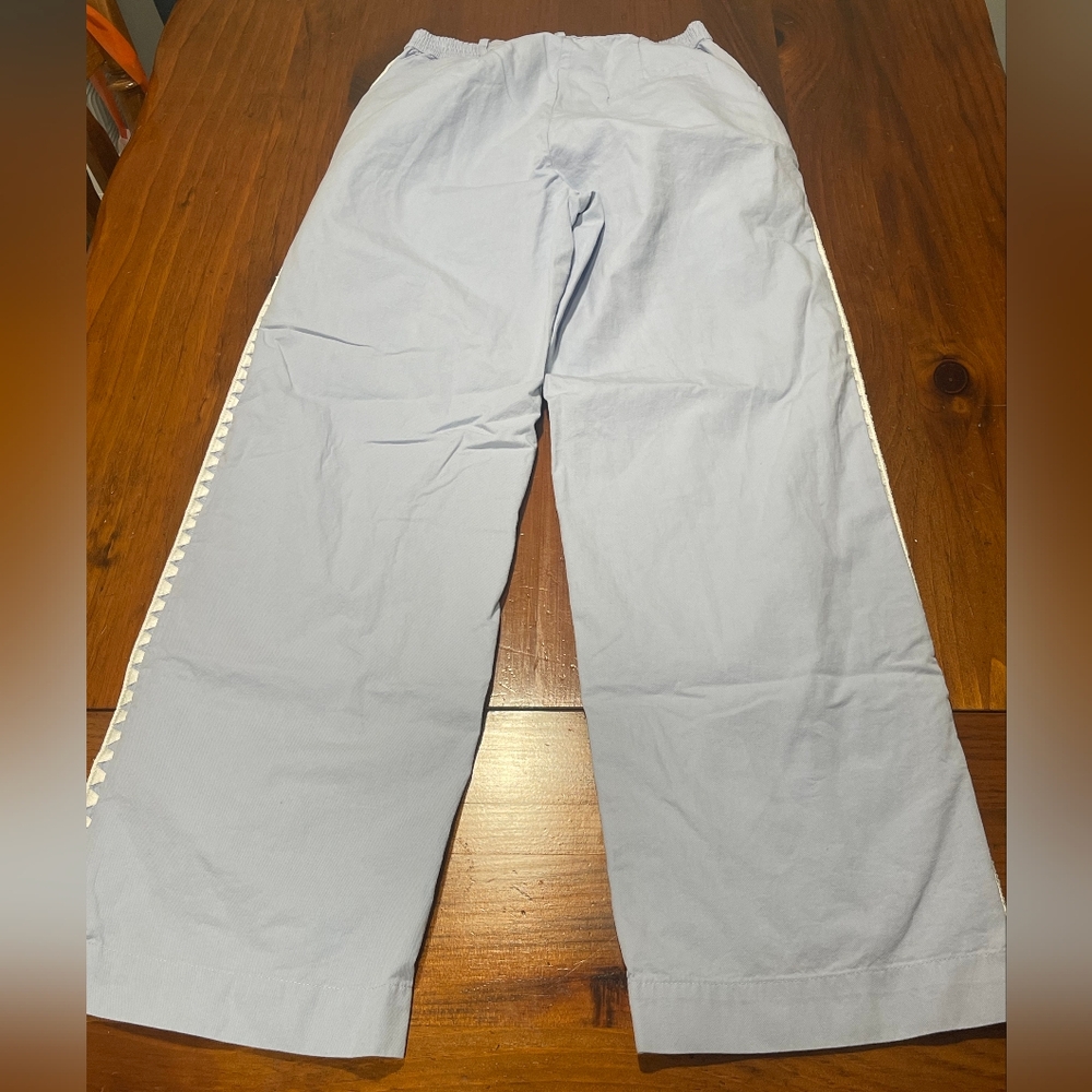 MON RENN Womens Blue Lisle Pant Wide Leg Highwaist Side Embroidered Size Small - Picture 3 of 4